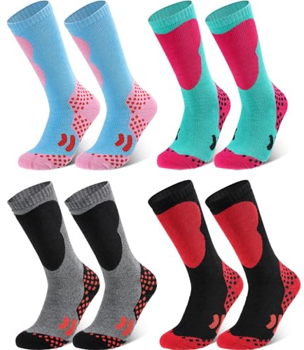 Geyoga Kids Ski Socks 4 Pairs Winter Warm Long Knee Snow Skiing Snowboard Skating Socks for Boy Girl Skiing Winter Activities(Vintage Color)