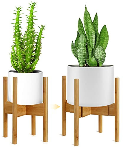 Gunolye 2 Set Adjustable Bamboo Plant Stand, Expandable Plant Holder,Flower Pot Display Stand,Modern Flower Potted Holder Rack for Indoor Outdoor,Fit 20-30 Centimeter Pots (Plant & Pot Not Included)