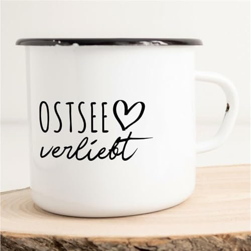 Huuraa Emaille Tasse Ostsee Geschenk Kaffeebecher Vintage 300ml Ostsee Geschenkidee