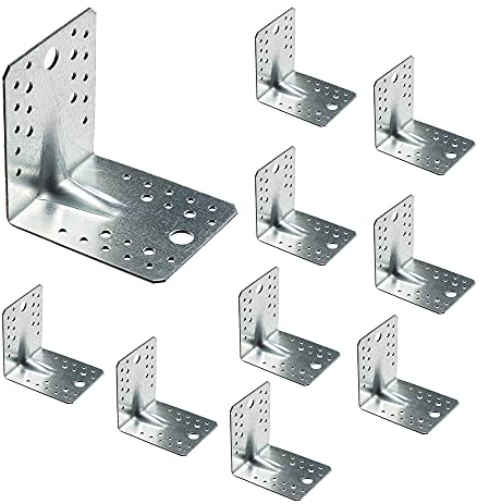 VHG Heavy Duty Angle Brackets - Pack of 10 (105 x 105 x 90 x 2.5) Metal L Shape Braces with Beading, Galvanised Steel Sheet 90 Degree Reinforced Fixing Connectors