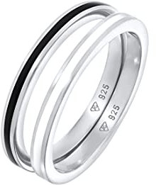 Elli Ring Damen Band Set Basic mit Emaille Schwarz in 925 Sterling Silber