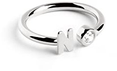 SINGULARU - Anillo Personalizado Letter Spark Plata. Ajustable. Plata de Ley 925 con Acabado Baño de Rodio. Talla Unica. Joyas para Mujer. Letra N