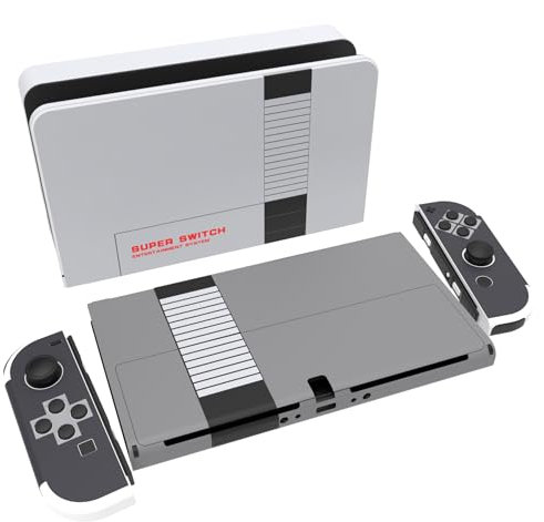 PlayVital Adesivo Skin Protettiva per Nintendo Switch OLED,Decal Sticker Vinile per NS Switch OLED Console&Joycon&Dock&Grip-Stile NES Classico