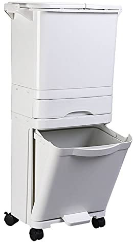 Greenfields White 42L All in One Recycling Waste Pedal Bin - 4 Recyclable Compartments - High Capacity Garbage Can with Vertical Waste Separation - Space Saving Design (White)