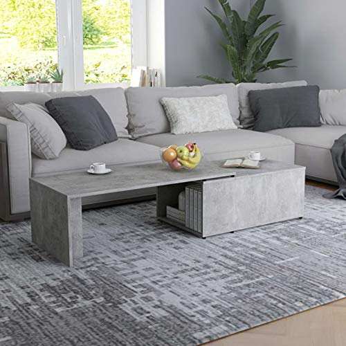 Ksodgun Table Basse Gris béton 150x50x35 cm Aggloméré Table d'Appoint Table de Salon Bout de Canapé Table de Salle de Séjour Maison Intérieur