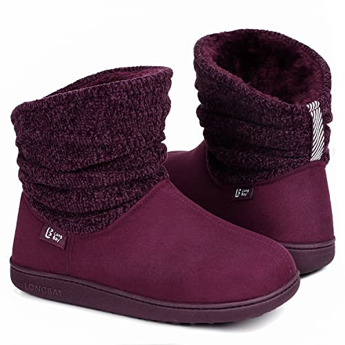 LongBay Damen Hausschuhe Warme Chenille Strick Booties Weiches Suedette Fluffy Kunstfell Memory Foam
