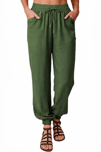 Nuofengkudu Women's Cuffed Drawstring Harem Trousers with 4 Pockets Plain Loose Lounge Wear Ankle Tapered Pants Work Casual Yoga