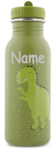 Edelstahl Trinkflasche für Kinder mit Namen graviert von Trixie ultraleicht auslaufsicher Trinkschnabel für Kinder ab 3 Jahren Dinosaurier 500ml