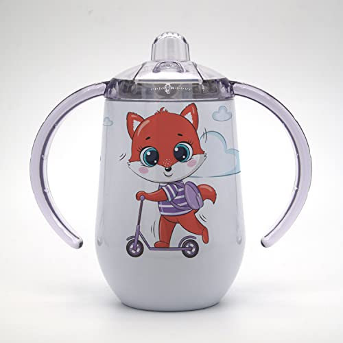 Marquage Unique Gobelet/Tasse à bec enfant Personnalisable - Idée cadeau personnalisé prénom - Gobelet Apprentissage Renard Trottinette - CL0008b