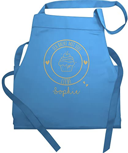 Schürze - Backschürze - Ich backe mit viel Liebe I Geschenk Hobbybäcker I Geschenk Backen - 60x87 - Hellblau - frauen geschenke für damen konditor cupcake küchenschürze männer lustig bäcker