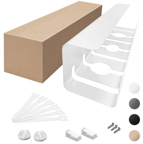 Oududianzi Bandejas Gestión de Cable Debajo del Escritorio, Soporta 5kg, Acero al Carbono, Cable Management Under Desk, Bandeja Organizador Cable Escritorio para Hogar u Oficina - Blanco