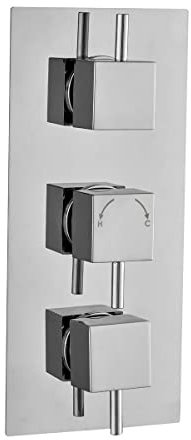 Valla Dual Shower Thermostatic Valve | Concealed Square Controls | Chrome Plate | Dual Outlet