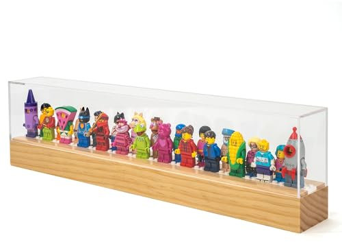 Matterkids Minifigur Vitrine mit UV-Schutzkappe, Mini Actionfigur Display Shelf, Mini Figure Display Stand Cabinet Storage Box Wooden Display Ledge for Lego Minifigure Display Case (Kiefer)