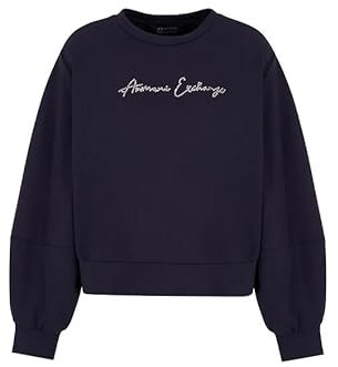 Armani Exchange Damen Rhinestone Script Logo Crewneck Pullover Sweatshirt, Blueberry Jelly, L