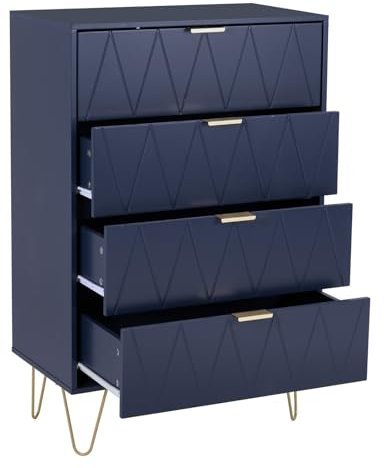 UEV Kommode mit Schublanden, 60 x 34 x 91 cm,Schrank mit 4 Schubladen, Schmal Kommode,Aufbewahrungskommode,Schrank für Wohnzimmer,Schlafzimmer,Flur(Blau)