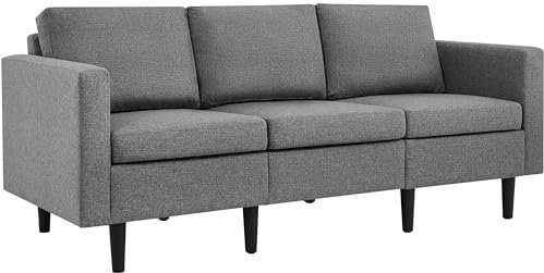 Yaheetech 3 Seater Modern Fabric Sofa Couch with Solid Construction, Upholstered Sofa Settee for Compact Spaces, Sectional Lounge for Living Room, Guest Room, Bedroom, Office, Light Grey