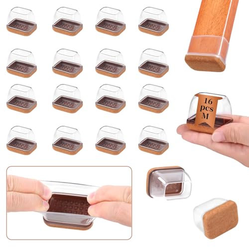 16 Stück Stuhlbeinkappen, Schutzkappen für Stuhlbeine, stuhlbeinkappen rechteckig, Stuhlbeinschoner mit Filzpolstern, Beseitigen Sie Geräusche und Kratzer, Fit Stuhlbein Breite 18-22mm,Länge 34-42mm