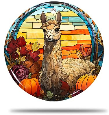 Keramik Weihnachts Ornamente, 7.3Cm Thanksgiving-Lama Umgeben Von Kürbismuster 3D Ornamente Für Weihnachtsbaum Christbaum Baumschmuck Anhänger Weihnachtsdekoration