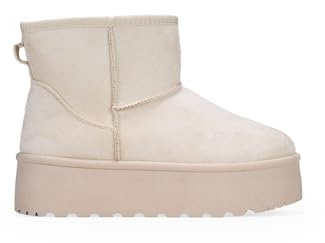 BOSANOVA Stiefeletten im australischen Stil, mit mittlerem Schaft von 12 cm, Logo-Detail, Fellfutter und 4,5 cm Plateausohle, ohne Verschluss. Damenschuhe