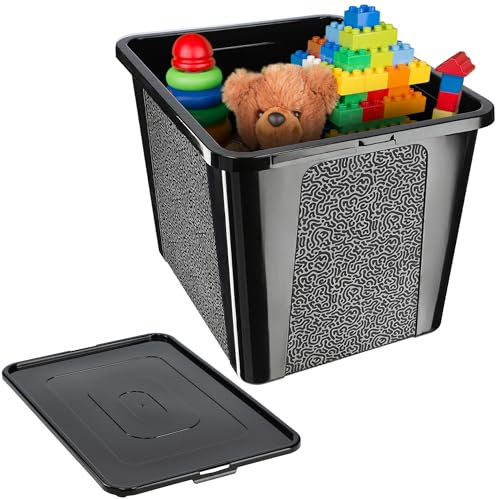 KADAX Rechteckige Aufbewahrungsbox mit Deckel, Aufbewahrungsbehälter, Stapelbehälter, Plastikbox, Kunststoffbox, Platzsparende Aufbewahrungskiste (30L, Schwarz)