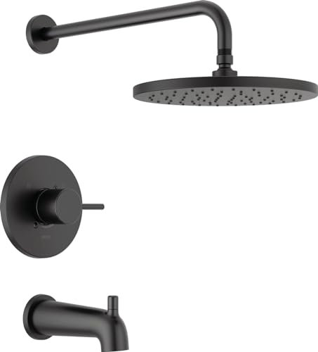 Delta Faucet Modern Raincan T14469-BL-PP - Juego de molduras redondas de una sola función para bañera y ducha, color negro, cabezal de ducha tipo lluvia negro, kit de molduras de ducha Delta