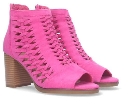 shoes&blues.es 80345-Botin de Tacon para Mujer, con Tiras Trenzadas, de Punta Abierta, Cierre de Cremallera, Comodos.. Talla 35 Fucsia