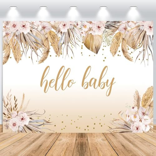 Hnmdmyi 2.1x1.5m Rosa Blumen Baby Shower Boho Chic Hintergrund Vinyl Hintergrund Neugeborenes Baby Shower Geburtstag Party Kuchen Tisch Dekorationen Banner Fotostudio Requisiten
