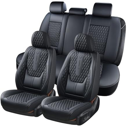 Coverado Cubierta del Asiento del automóvil, Funda de Asiento de Cuero con Soporte Lumbar, Almohadilla Protectora de Asiento Delantero y Trasero, Adecuada para la mayoría de los Camiones SUV B-8859