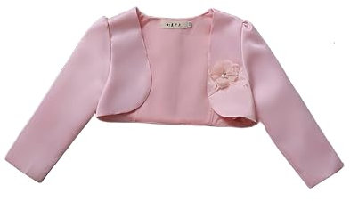 Proumhang Rosa Ragazze Cardigan a Maniche Lunghe,Cardigan Giacca Coprispalle Bolero Shrug,Scialle Anteriore Aperto in Raso con Fiori 3D,Ragazze Matrimonio Damigella d'Onore Wrap 120cm