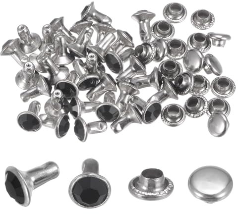 QUARKZMAN 100 Piezas de Remaches de Cristal de 6 mm, Remaches de Estrás Rápidos para Ropa, Cuero, Manualidades de Tela, Decoración de Artes y Manualidades, Color Negro