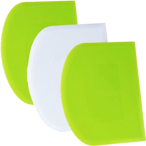 SURDOCA Dough Scraper Bench Scraper - 3P 7.1x4.9 Plastic Flexible Bowl Scraper, Sharp Edge & Angles Cake Scraper. Non-Slip Bakeware Decorating Tools Sculpting & Modeling Tools - Green+White+Green