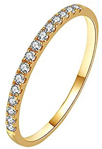Junhasgood 511 Legierungs-Geschenk-Ringrhinestone-Ring-Größen-Hochzeits-Finger-Schmucksache-Frauen-Ringe Kette Mit 2 Ringen Ineinander (Gold, 9)