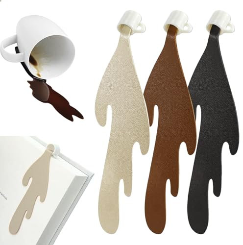 Irikdescia 3 Pcs Spilled Coffee Lesezeichen, Einzigartig Witzig Bookmark, Personalisiert Kreatives Leder Lesezeichen Geschenk Für Liebhaber Von Büchern