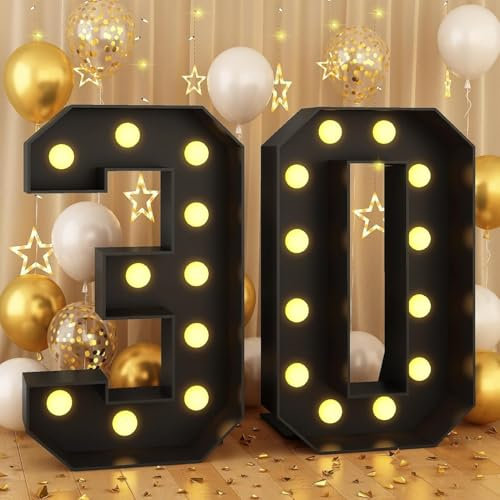 100CM/3.3FT Black Frame Light Up Number 30, Marquee Light Up Numbers, Mosaic Giant Marquee LED Light, Anniversary Party Decorations, Birthday Wedding DIY Decor