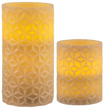 NCC-Licht 2 x LED Wachskerzen Cosy Ornament Weiß/Grau warmweiß für 3 x Batterie mit Schalter