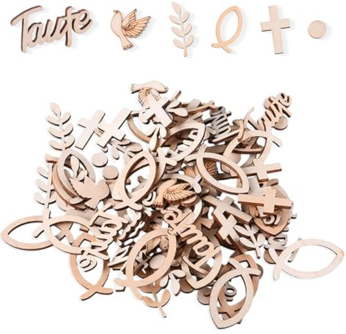 EIYVPRA 100 PCS Battesimo Confetti in legno Piccione Salvia Party Accessorio Battesimo Comunione Decorazione da tavola festosa, per Battesimo, Cresima, Baby Shower, Decorazione Pesce