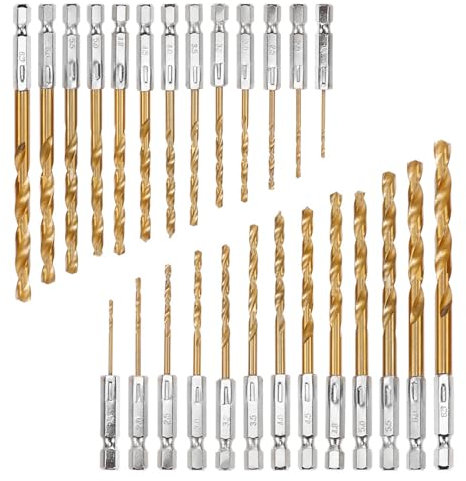 lcyen Lot de 26 forets hexagonaux en titane de 1,5 à 6,5 mm avec tige hexagonale de 1/4 pour métal, bois et pierre