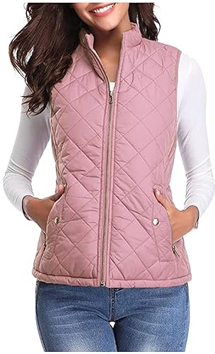 Women's Lightweight Puffer Gilet Quilted Padded Jackets Sleeveless Down Waistcoat Zip Up Vest Jacket Solid Warm Winter Coat Outwear Tops Ladies Casual Warm Body Warmer Jacket for Hiking Skiing Walking