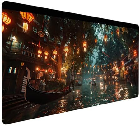 Gaming Mauspad Motiv, Mousepad XXL 1200 x 600 x 3 mm, Wetterfest Anti-Rutsch Schreibtisch Mouse Pad verbessert Präzision und Geschwindigkeit, Gaming Zubehör für Home Zimmer Deko Venedig Laterne V - W