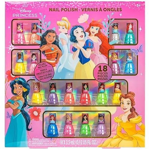 Princess Nail Polish Set - This assortment of pretty nail polishes brings your favourite Princesses to your fingertips - 18 x Nail Polishes 3.5ml (Approx.)