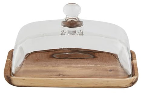 Pasdrucn 17.8x11.8x10cm Butterdose Glas Mit Luftdichtem Deckel, Butterdosen, Butterdose Klein, Käseglocke Glas, Käseglocke Holz Glas, Butter Dish Aus Holz Glas, Butterdose Für 250g Butter (A)
