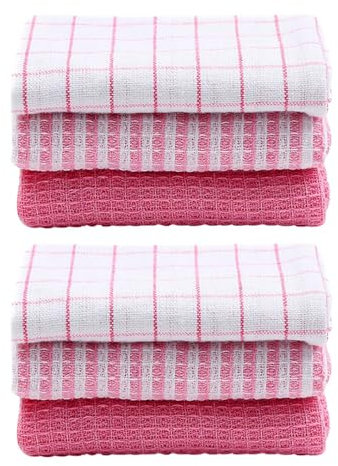 Gestreiftes Baumwoll-Geschirrtuch, saugfähiges Geschirrtuch, faules Haushalts-Geschirrtuch Reinigungstücher Alkohol (Pink, One Size)