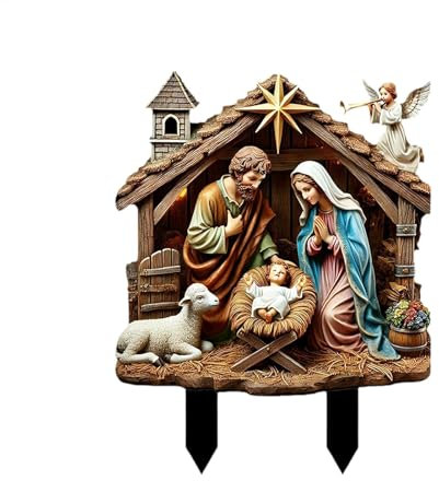 Weihnachtskrippe für den Außenbereich – 2D-Weihnachtsschild aus Acryl, einzigartige Hofstatue, Bauernhoftier-Garteneinsätze, Terrassenlandschaft, Heilige Krippe, Gartenschild für den Außenbereich