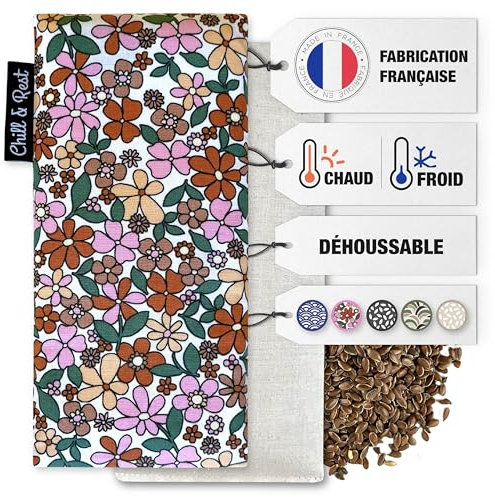 Chill&Rest - Petite bouillotte micro-onde déhoussable - Fabriquée en France - Coussin chauffant - Bouillotte seche - Règle douloureuse - Bouillotte anti colique - Masque yeux froid - La Florale