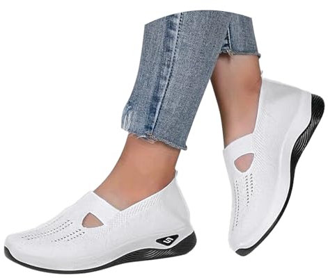 Generisch Damen-Sneaker Weiß, Orthopädische Schuhe Damen Weiss Weite H Walkingschuhe Vermascht Sommer Leicht Sneaker Atmungsaktiv Memory Schaum Krankenschwester Sommerschuhe Turnschuhe 39 EU