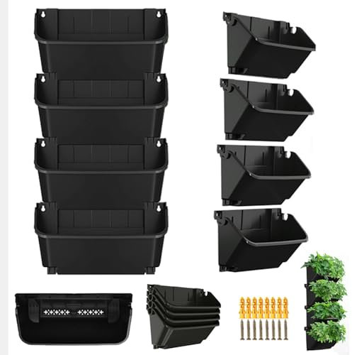 YuanDiann 4er-Set Garten Wandhängender Blumentopf Selbstbewässernd Wand Pflanzgefäß Hängekorb Wandmontierter Blumenampel Stapelbar Schwarz