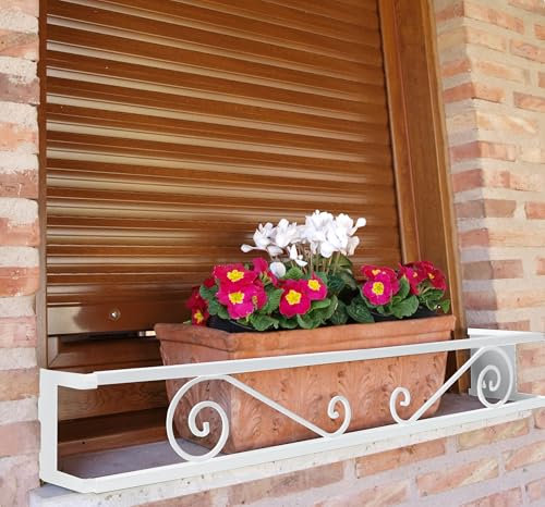 CM Garden - Balconcillo para Macetas Extensible 60-100 cm, Balconcillo para Plantas, Portamacetas Ventana, Protector de macetas, Modelo Volutas, Blanco