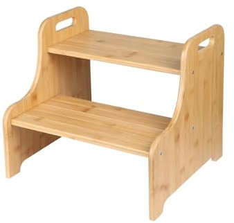Support Polyvalent et Robuste, Tabouret à 2 marches en Bois pour Enfants, poignées Portables, Patins antidérapants et capacité de 100kg,38,2 * 34 * 33,2 cm - Couleur d'origine