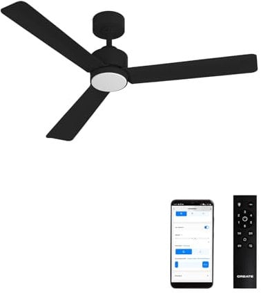 CREATE / WIND MODERN M/Ventilador de techo con luz negro con Wifi y mando / 40W, Luz LED 3 temperaturas, Ø132 cm, programable, 6 velocidades, función verano-invierno