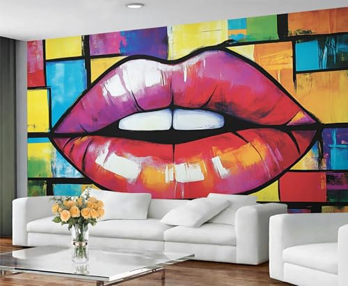 GIVLWF Graffiti Wallpaper Murals, Lips Graffiti Self Adhesive Wallpaper for Living Room, Abstract Art Wall Paper for Bedroom, 80s 90s Large Mural & Room Decor 100x100 cm